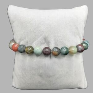 Indian Agate Beaded Bracelet Artisan Gemstone 8mm Stretch Stackable Boho Earthy